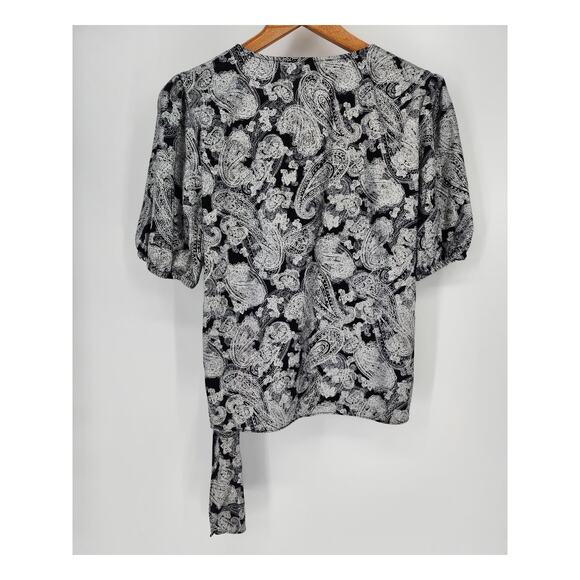 Michael Michael Kors Black & Silver Faux Wrap Blouse Women's Size Medium - Picture 7 of 7